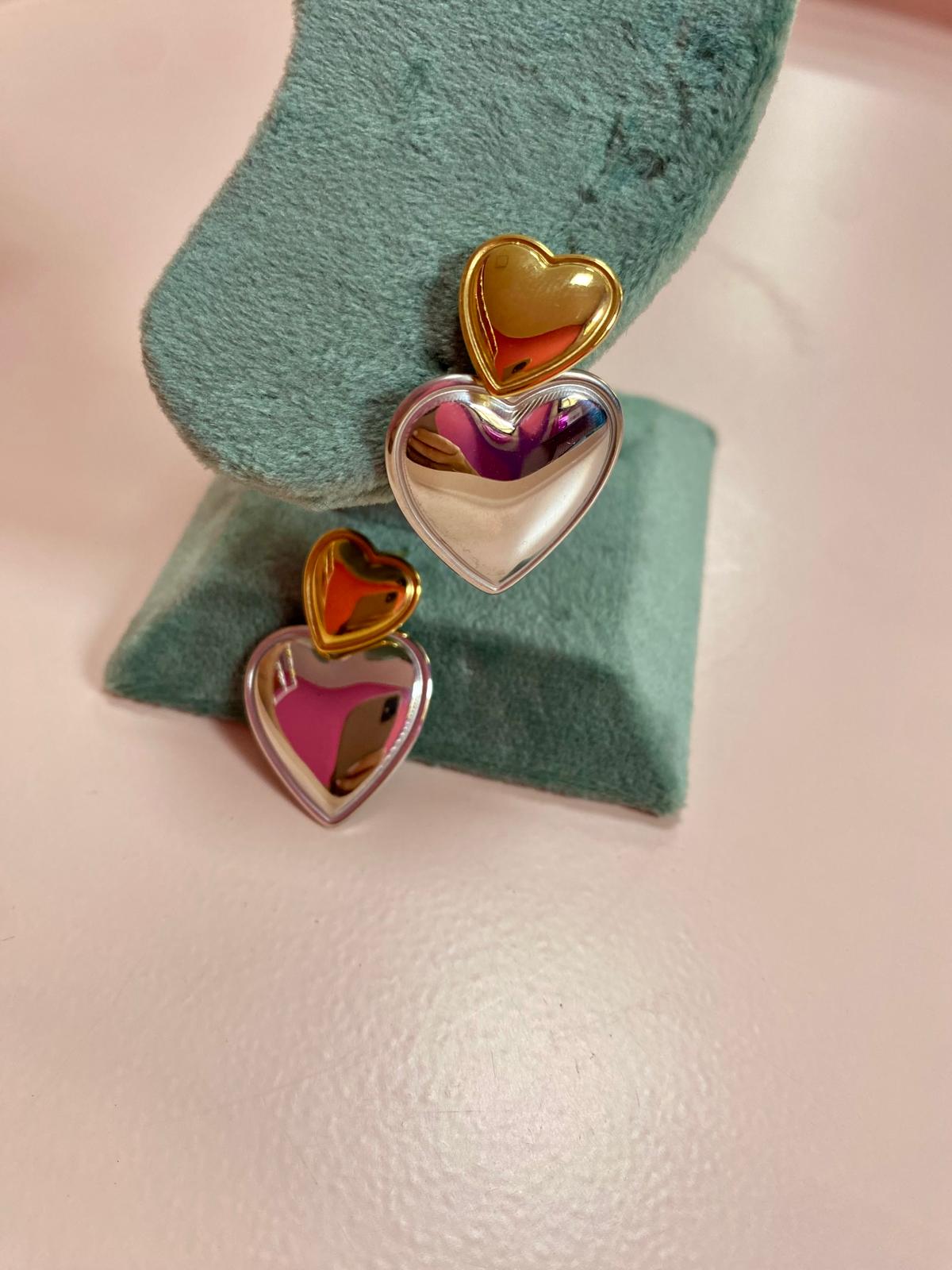 orecchini cuori doppio colore