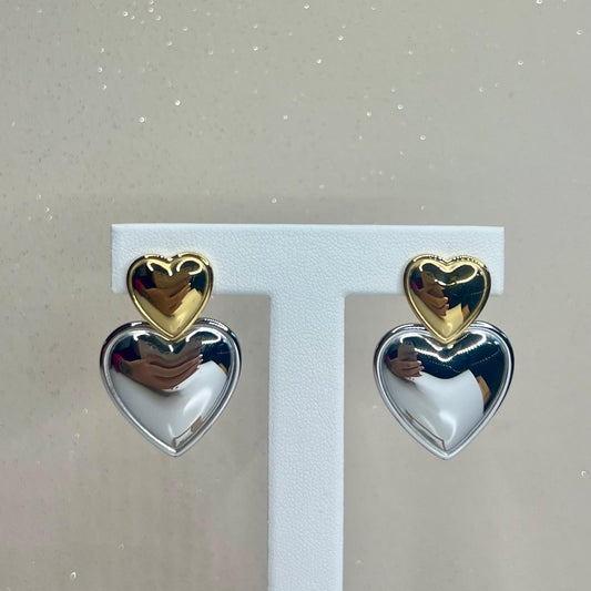 orecchini cuori doppio colore